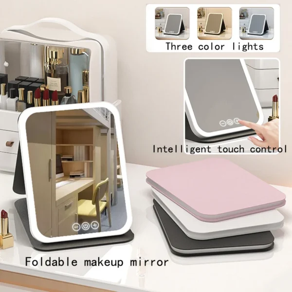 Foldable HD Makeup Mirror Three Color Light LED