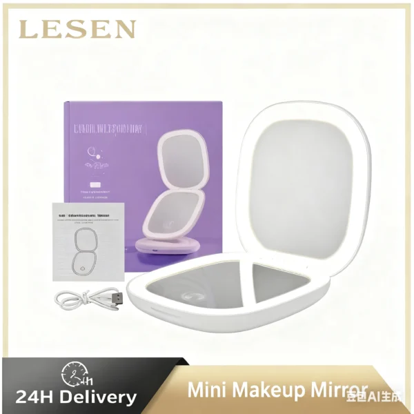 LED Mini Magnifying Makeup Mirror Compact Pocket Foldable
