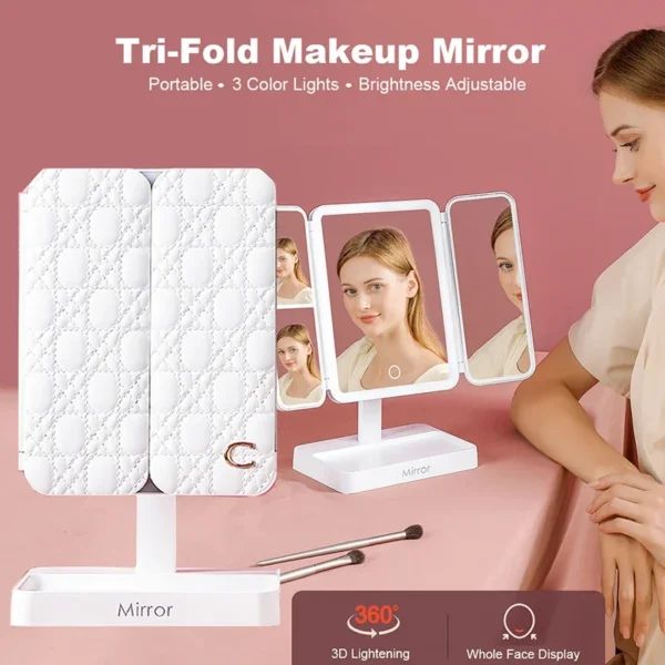 Tri-Fold Makeup Mirror LED